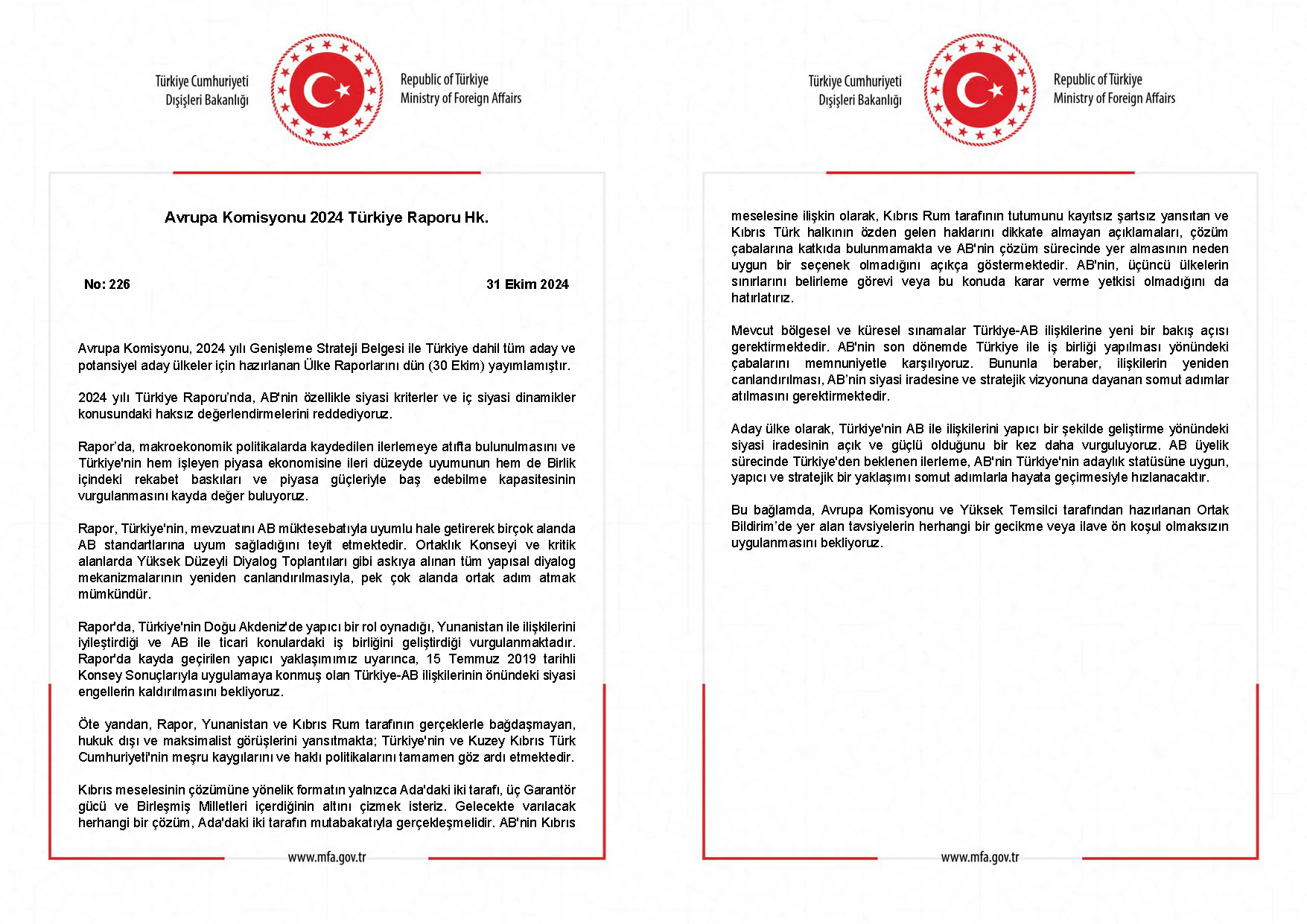 Avrupa Komisyonu, Türkiye'nin 2024 Raporunu Yayımladı Avrupa Komisyonu, Türkiye'nin 2024 Raporunu Yayımladı