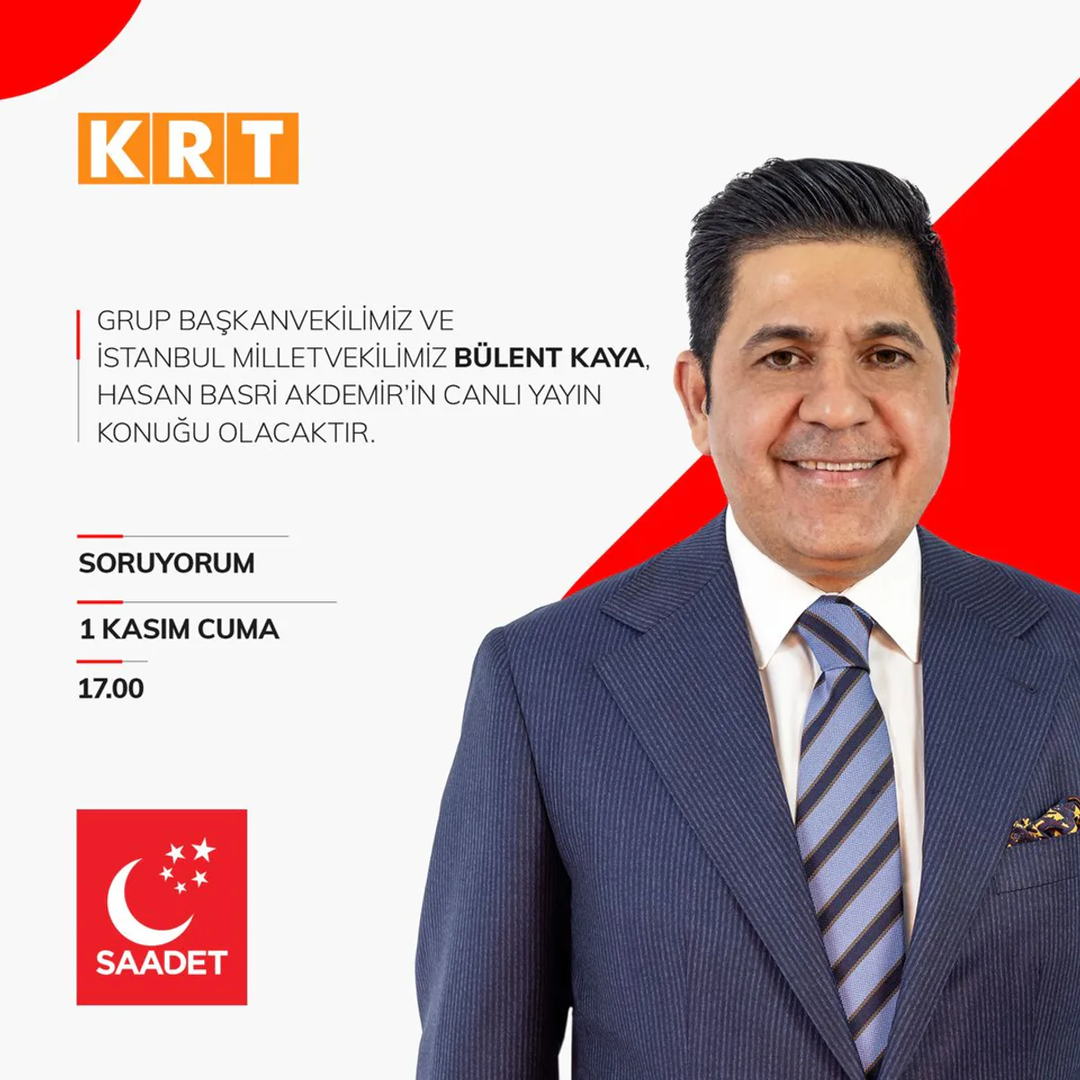 Bülent Kaya, ‘Soruyorum’ Programında Canlı Yayın Konuğu Olacak Bülent Kaya, ‘Soruyorum’ Programında Canlı Yayın Konuğu Olacak