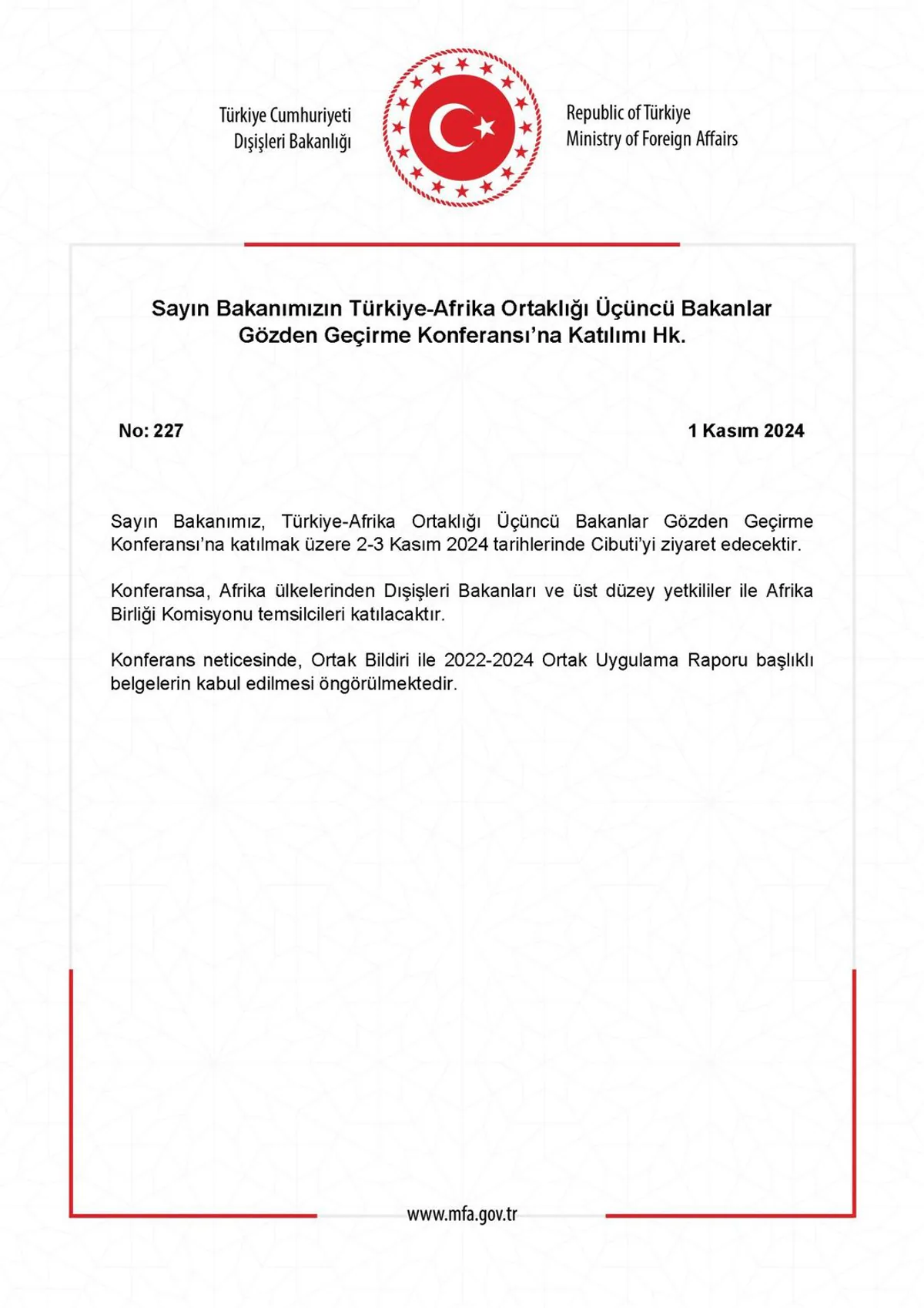 Dışişleri Bakanı, Türkiye-Afrika Ortaklığı Üçüncü Bakanlar Gözden Geçirme Konferansı'na Katıldı Dışişleri Bakanı, Türkiye-Afrika Ortaklığı Üçüncü Bakanlar Gözden Geçirme Konferansı'na Katıldı