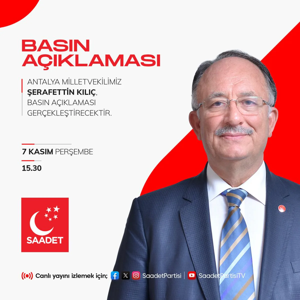 Antalya Milletvekili Şerafettin Kılıç Basın Açıklaması Yapacak Antalya Milletvekili Şerafettin Kılıç Basın Açıklaması Yapacak