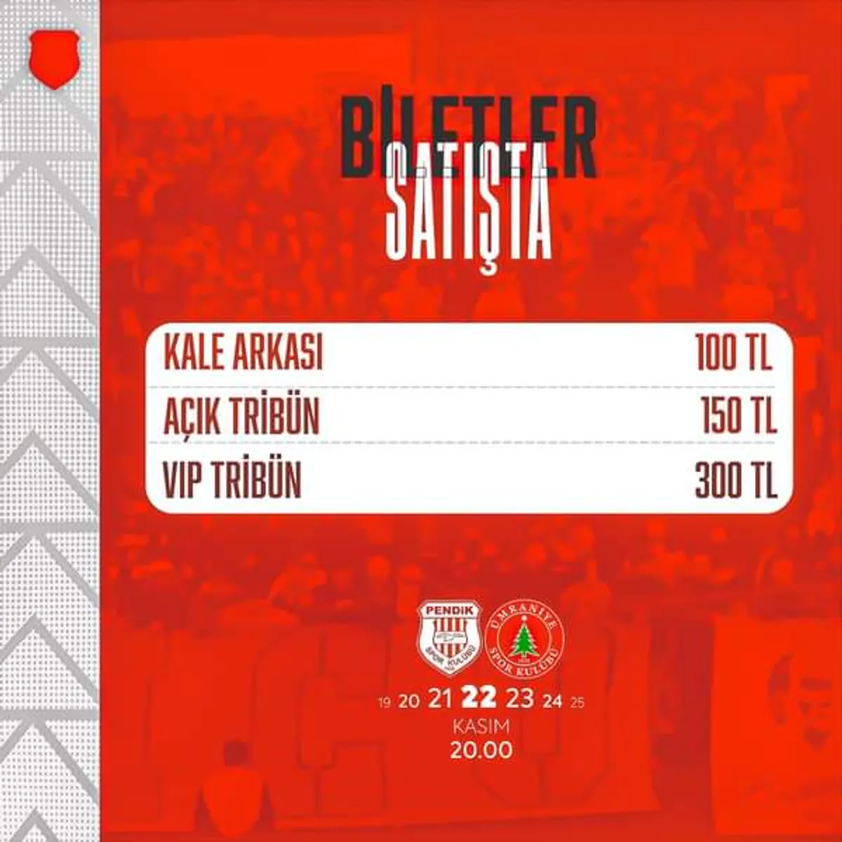 Pendikspor-Ümraniyespor Maçının Biletleri Satışta Pendikspor-Ümraniyespor Maçının Biletleri Satışta