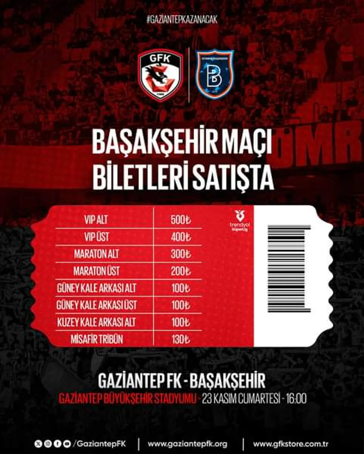 Gaziantep Futbol Kulübü, Başakşehir Maçının Bilet Satışlarına Başladı Gaziantep Futbol Kulübü, Başakşehir Maçının Bilet Satışlarına Başladı