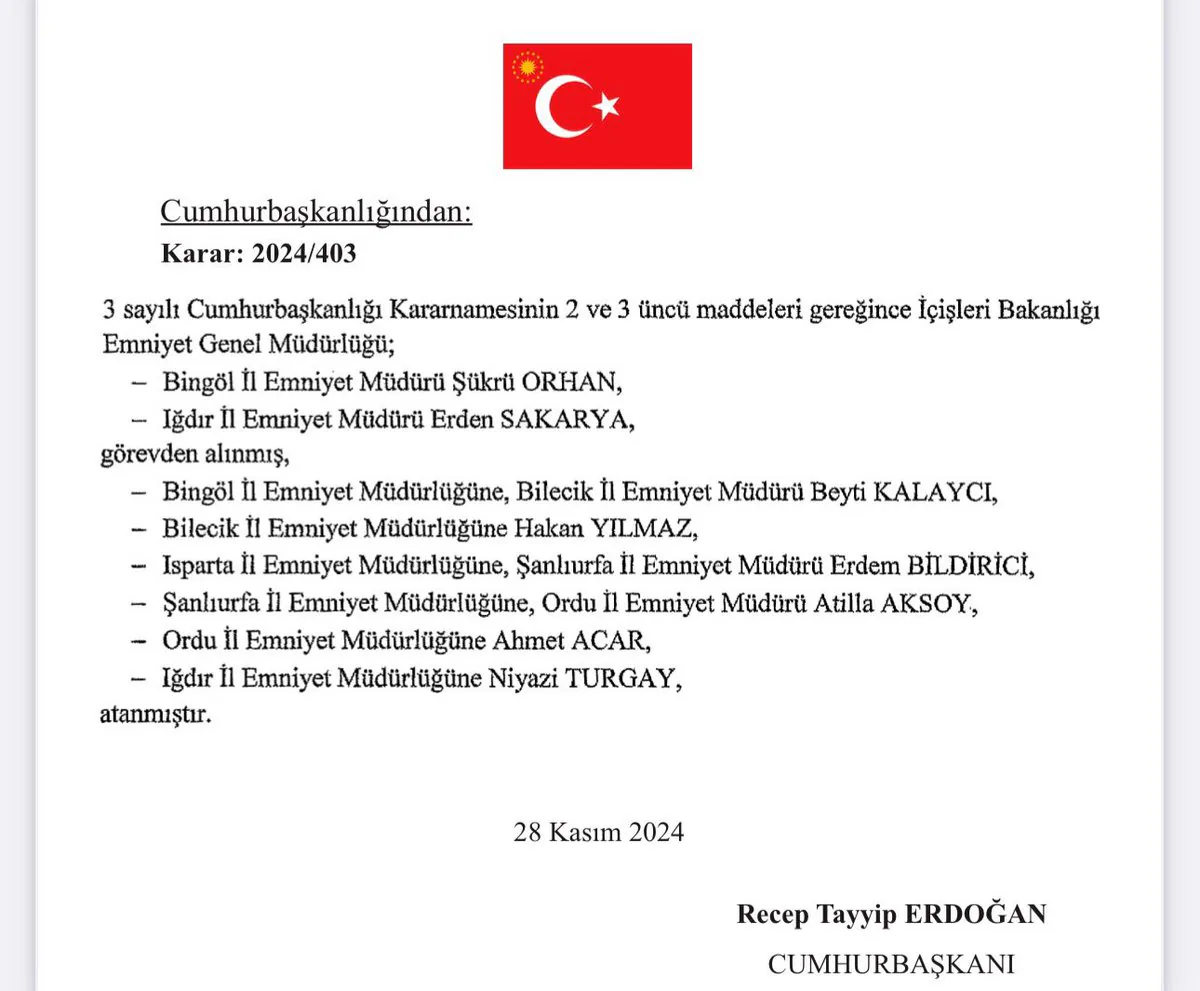 Emniyet Müdürleri Kararnamesiyle Altı İlde Görev Değişikliği Emniyet Müdürleri Kararnamesiyle Altı İlde Görev Değişikliği