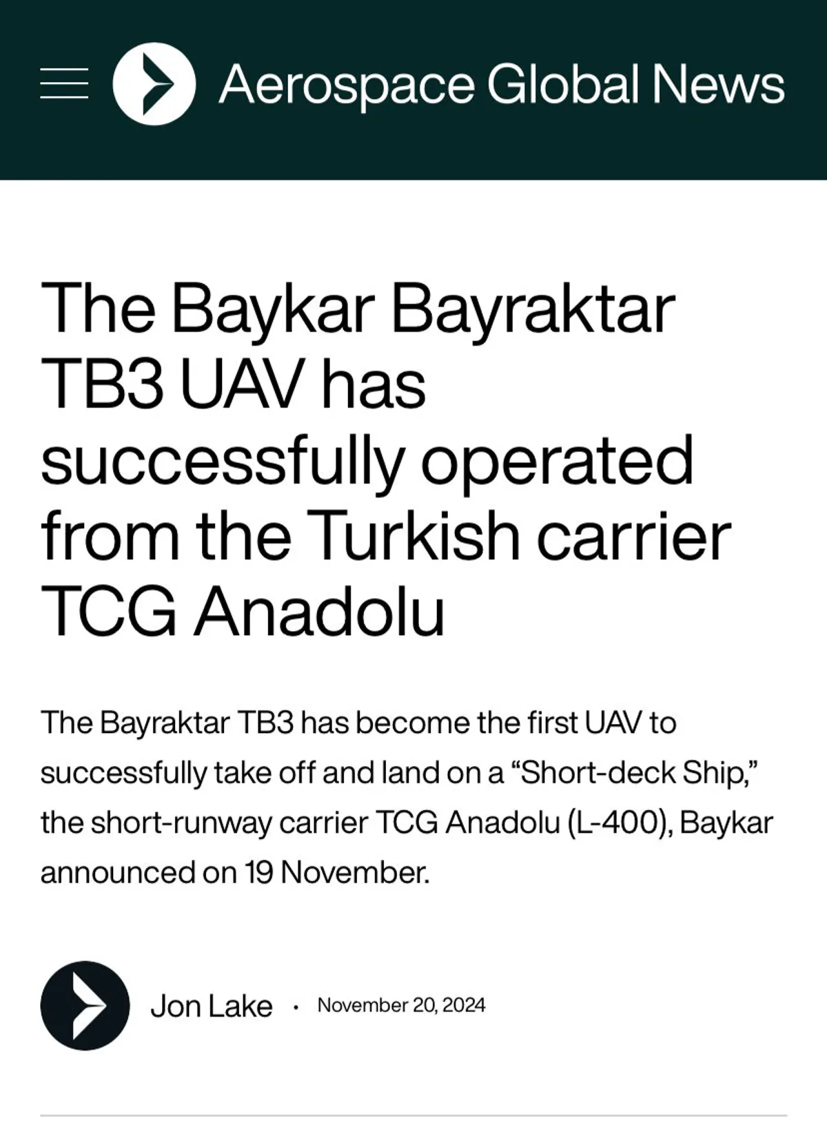 Bayraktar TB3 SİHA, dünya basınında geniş yer buldu Bayraktar TB3 SİHA, dünya basınında geniş yer buldu
