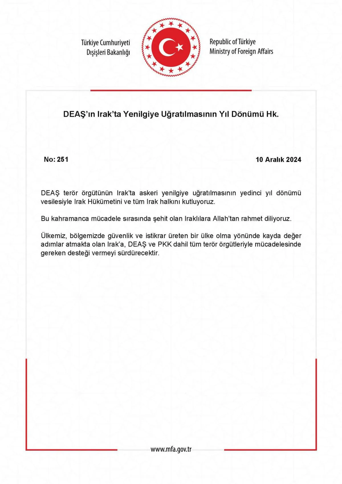 DEAŞ’ın Irak’ta Yenilgiye Uğratılmasının Yıl Dönümü DEAŞ’ın Irak’ta Yenilgiye Uğratılmasının Yıl Dönümü