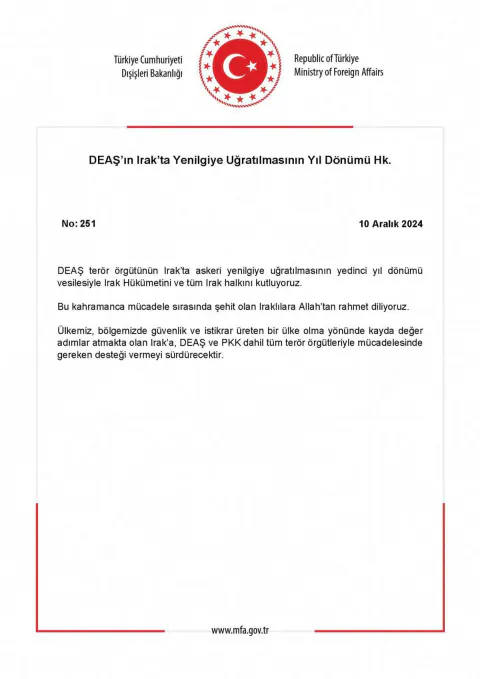 DEAŞ’ın Irak’ta Yenilgiye Uğratılmasının Yıl Dönümü