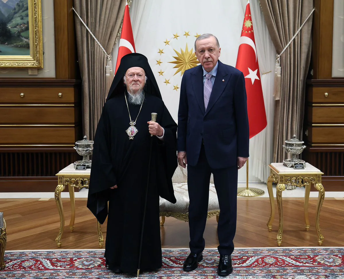 Cumhurbaşkanı Recep Tayyip Erdoğan, Fener Rum Patriği Bartholomeos'u Cumhurbaşkanlığı Külliyesi'nde ağırladı Cumhurbaşkanı Recep Tayyip Erdoğan, Fener Rum Patriği Bartholomeos'u Cumhurbaşkanlığı Külliyesi'nde ağırladı