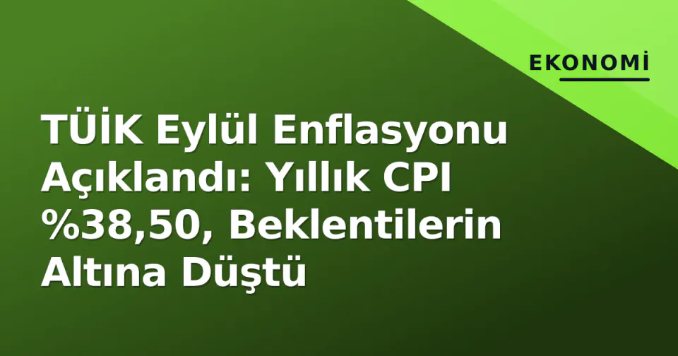 TÜİK Eylül Enflasyonu Açıklandı: Yıllık CPI %38,50, Beklentilerin Altına Düştü görseli