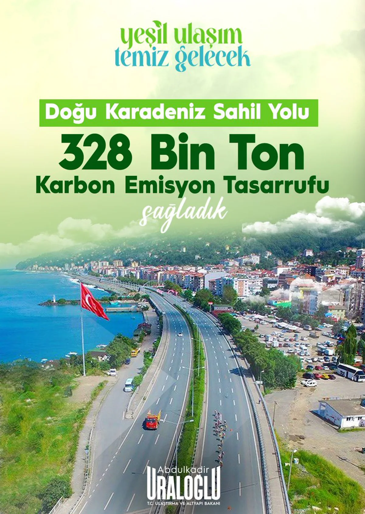 Ulaştırma ve Altyapı Bakanlığı: Doğu Karadeniz Sahil Yolu ile 328 Bin Ton Karbon Emisyon Tasarrufu Sağladık Ulaştırma ve Altyapı Bakanlığı: Doğu Karadeniz Sahil Yolu ile 328 Bin Ton Karbon Emisyon Tasarrufu Sağladık