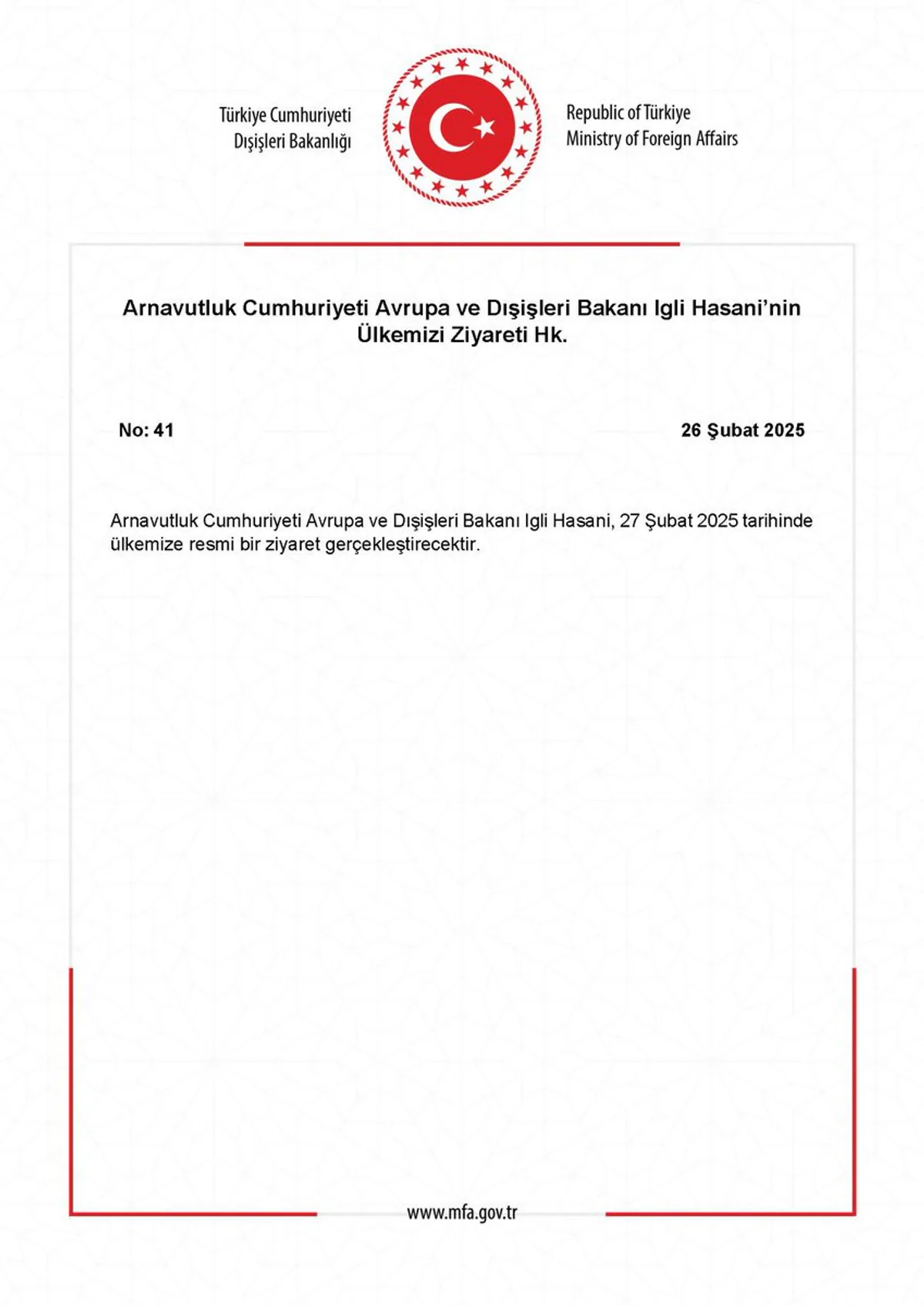 Arnavutluk Dışişleri Bakanı İgli Hasani'nin Türkiye'yi Ziyaret Arnavutluk Dışişleri Bakanı İgli Hasani'nin Türkiye'yi Ziyaret