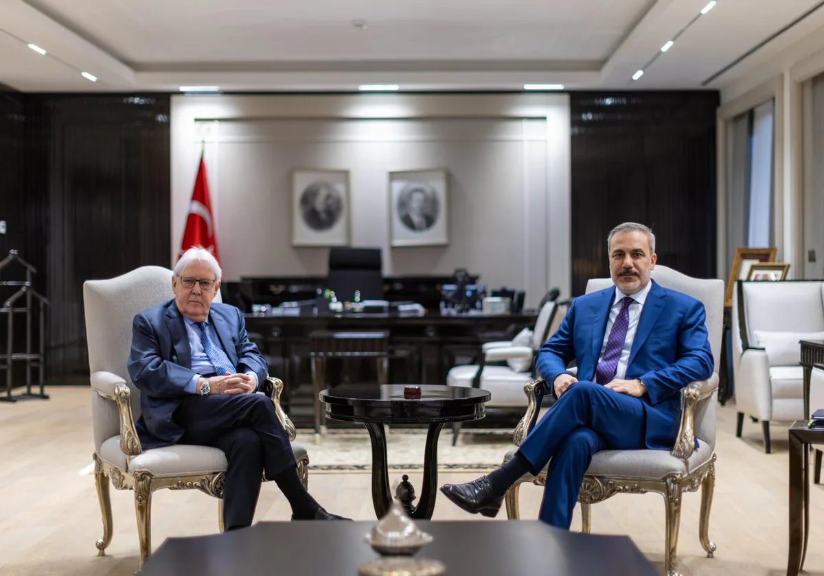 BM İnsani İşler Deneyimli Lideri Ankara'ya Dönüyor: Martin Griffiths Kabulünde Bakan Hakan Fidan BM İnsani İşler Deneyimli Lideri Ankara'ya Dönüyor: Martin Griffiths Kabulünde Bakan Hakan Fidan