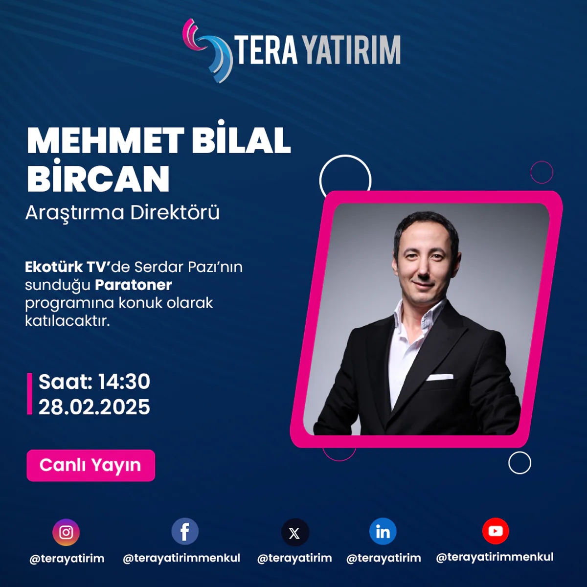 Ekotürk TV'de Paratoner Programına Mehmet Bilal Bircan Konuk Olacak Ekotürk TV'de Paratoner Programına Mehmet Bilal Bircan Konuk Olacak