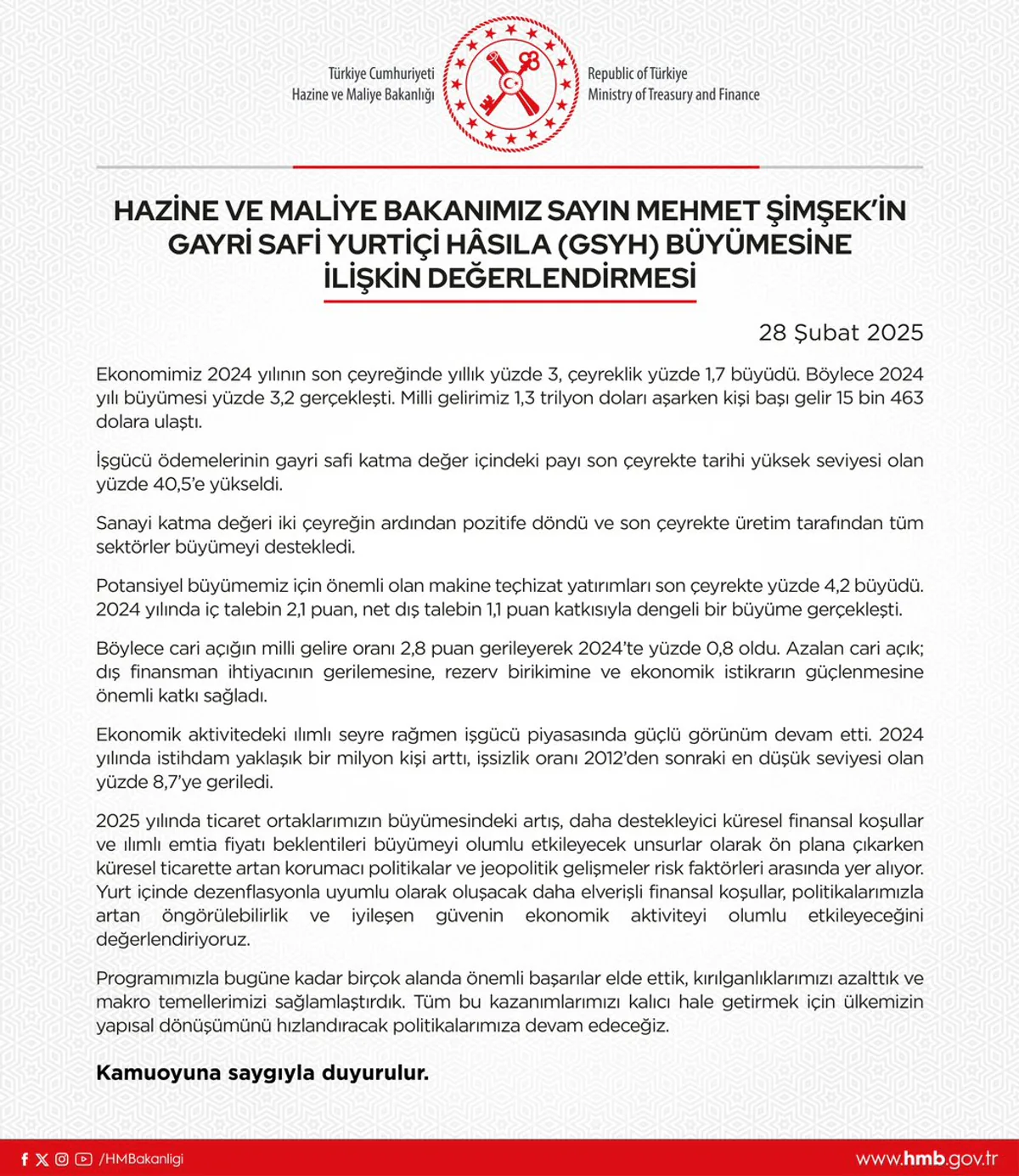 TSMB: GSYH'nin Pozitif Değerlendirilmesi ve Gelecek Perspektifleri TSMB: GSYH'nin Pozitif Değerlendirilmesi ve Gelecek Perspektifleri