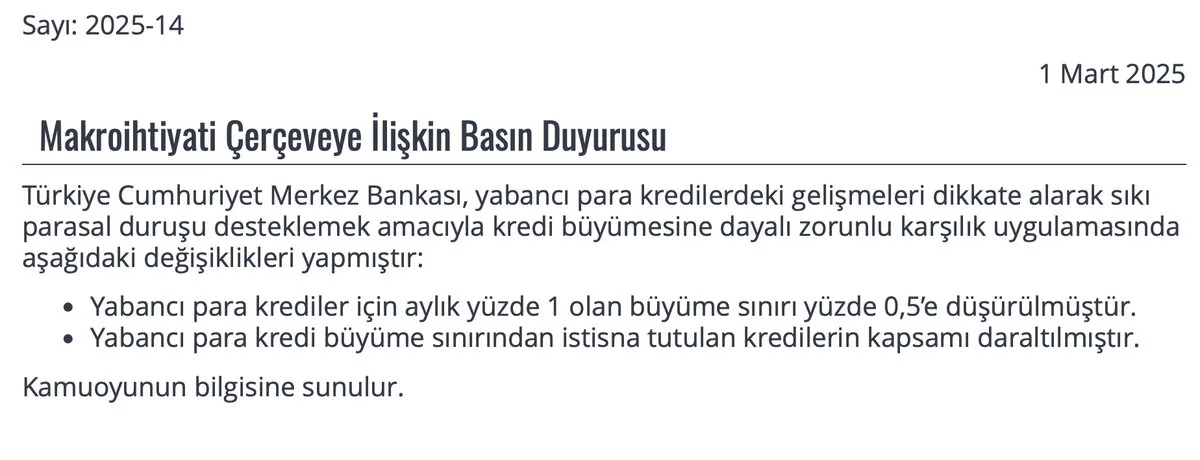 Merkez Bankası Döviz Kredilerini Sınırlayarak Piyasa İstikrarını Sağlamayı Hedefliyor Merkez Bankası Döviz Kredilerini Sınırlayarak Piyasa İstikrarını Sağlamayı Hedefliyor