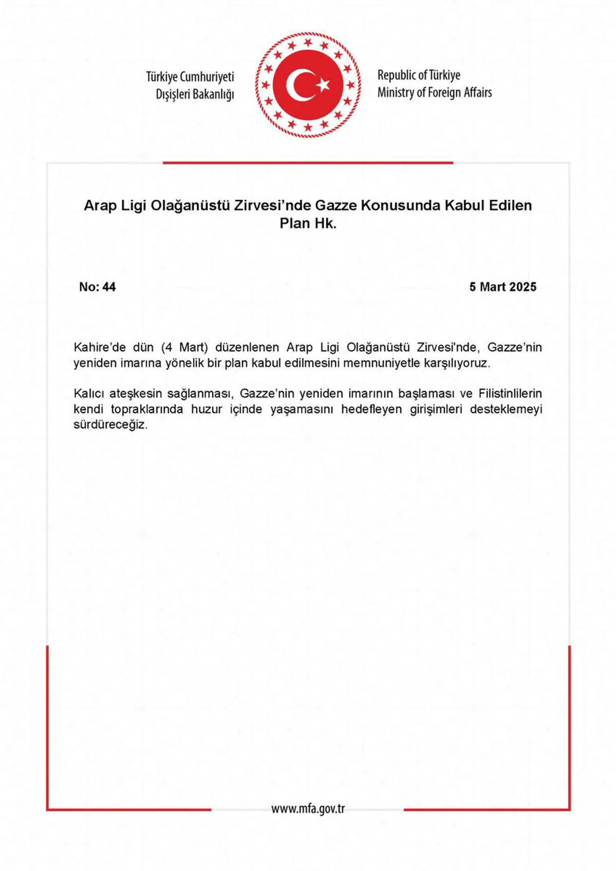 Arap Ligi Olağanüstü Zirvesinde Gazze Konusunda Kabul Edilen Plan: Türkiye'nin Değerlendirmesi Arap Ligi Olağanüstü Zirvesinde Gazze Konusunda Kabul Edilen Plan: Türkiye'nin Değerlendirmesi