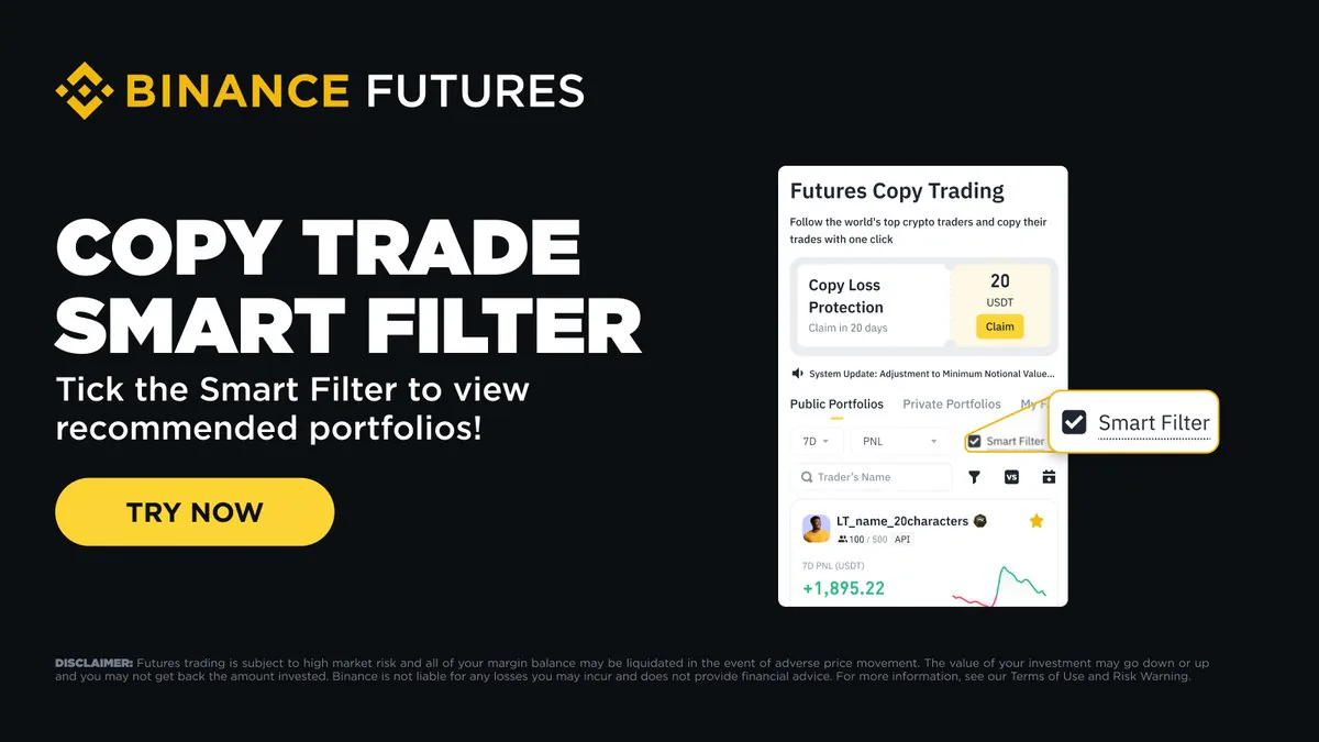 Binance, Kopyalama Ticaretinde Yeni Akıllı Filtre Özelliği Sunuyor Binance, Kopyalama Ticaretinde Yeni Akıllı Filtre Özelliği Sunuyor