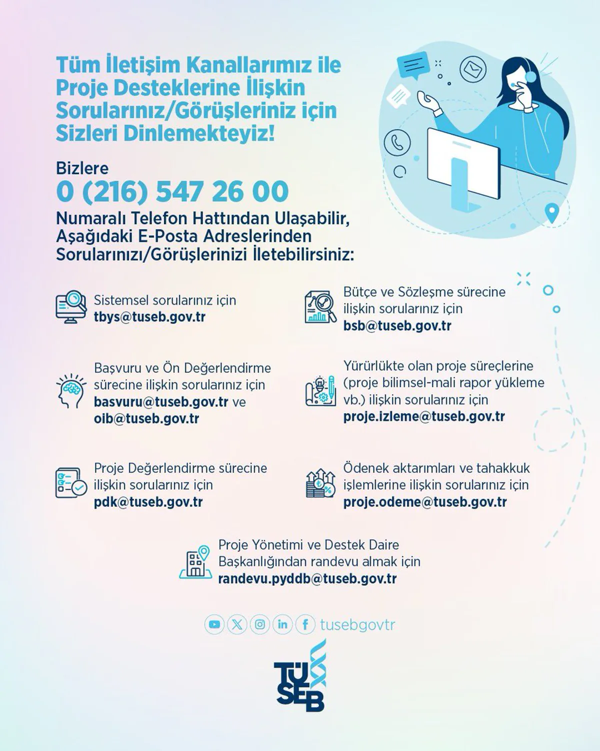 TÜSEB, Proje Destekleri Hakkında İletişim Kanallarını Açıkladı TÜSEB, Proje Destekleri Hakkında İletişim Kanallarını Açıkladı
