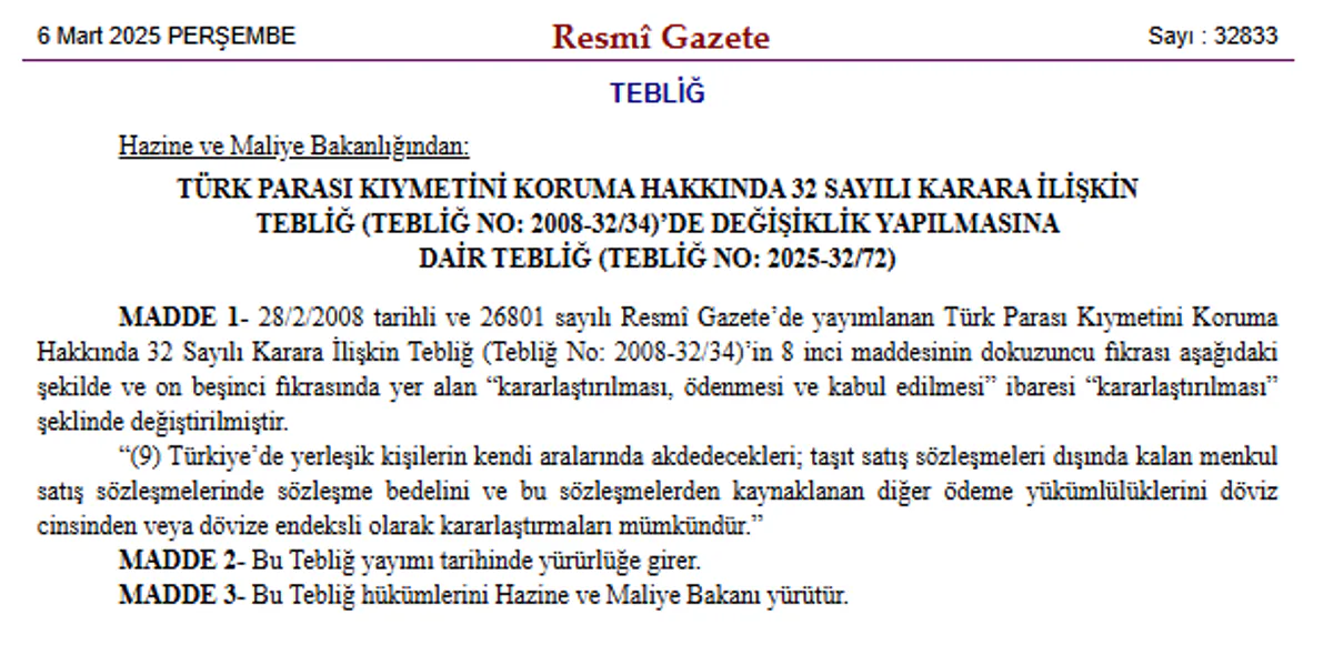 Türkiye'de Menkul Satış Sözleşmeleri Döviz Cinsinden Yapılabiliyor Türkiye'de Menkul Satış Sözleşmeleri Döviz Cinsinden Yapılabiliyor