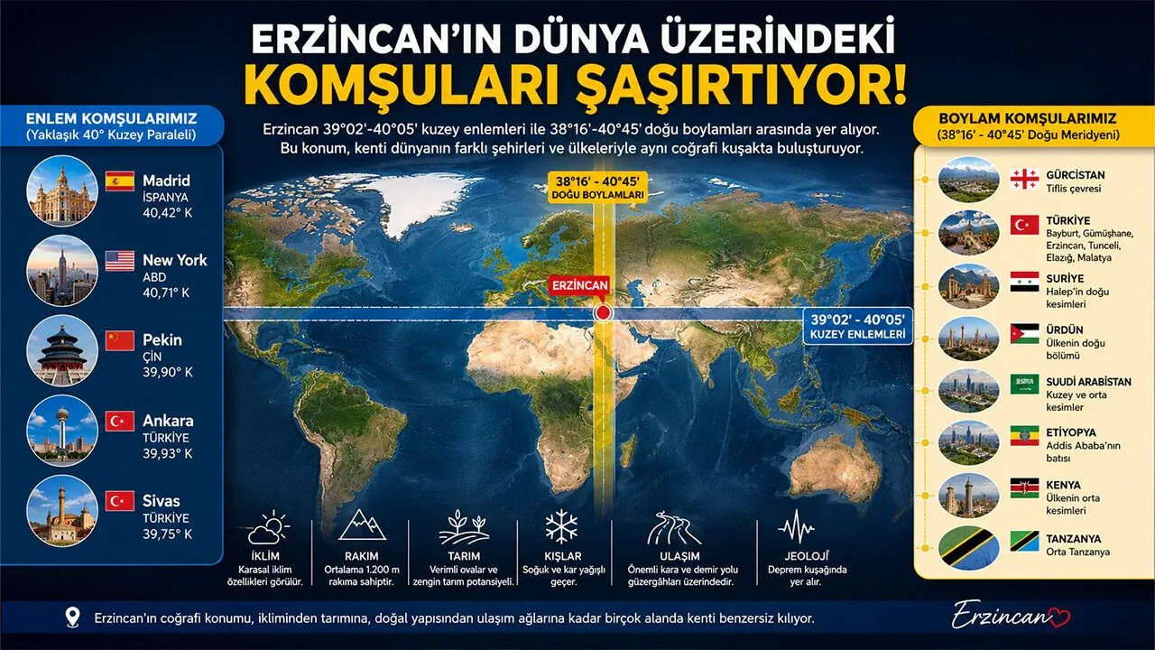 Erzincan'ın Coğrafi Konumu Şaşırtıyor: New York ve Pekin ile Aynı Hat üzerinde Erzincan'ın Coğrafi Konumu Şaşırtıyor: New York ve Pekin ile Aynı Hat üzerinde