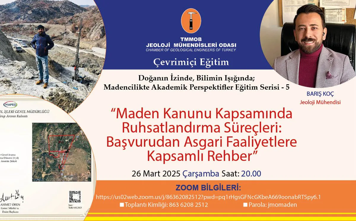 TMMOB Jeoloji Mühendisleri Odası, Maden Kanunu Ruhsatlandırma Süreçleri Hakkında Çevrimiçi Eğitim Düzenliyor TMMOB Jeoloji Mühendisleri Odası, Maden Kanunu Ruhsatlandırma Süreçleri Hakkında Çevrimiçi Eğitim Düzenliyor