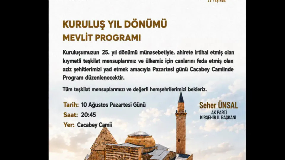 AK Parti Kırşehir'de 25. Yıl Anması: Şehitler ve Teşkilat Mensupları İçin Mevlit görseli