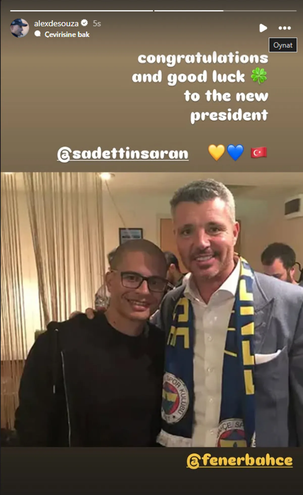 Alex de Souza'dan Yeni Başkana Tebrik Mesajı Alex de Souza'dan Yeni Başkana Tebrik Mesajı