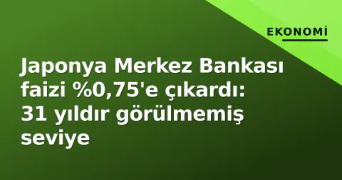 Japonya Merkez Bankası faizi %0,75'e çıkardı: 31 yıldır görülmemiş seviye Japonya Merkez Bankası faizi %0,75'e çıkardı: 31 yıldır görülmemiş seviye
