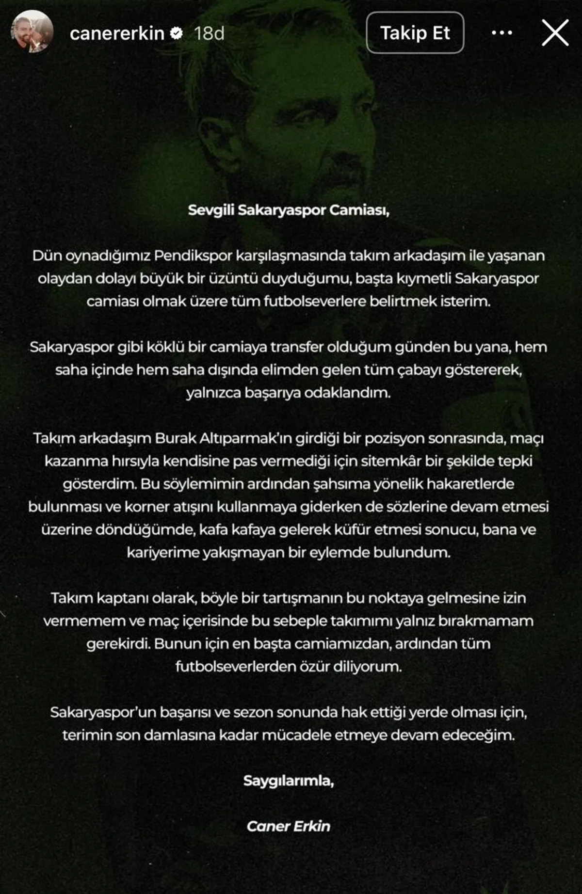 Caner Erkin, Tartışmalı Durumla İlgili Açıklama Yaptı Caner Erkin, Tartışmalı Durumla İlgili Açıklama Yaptı