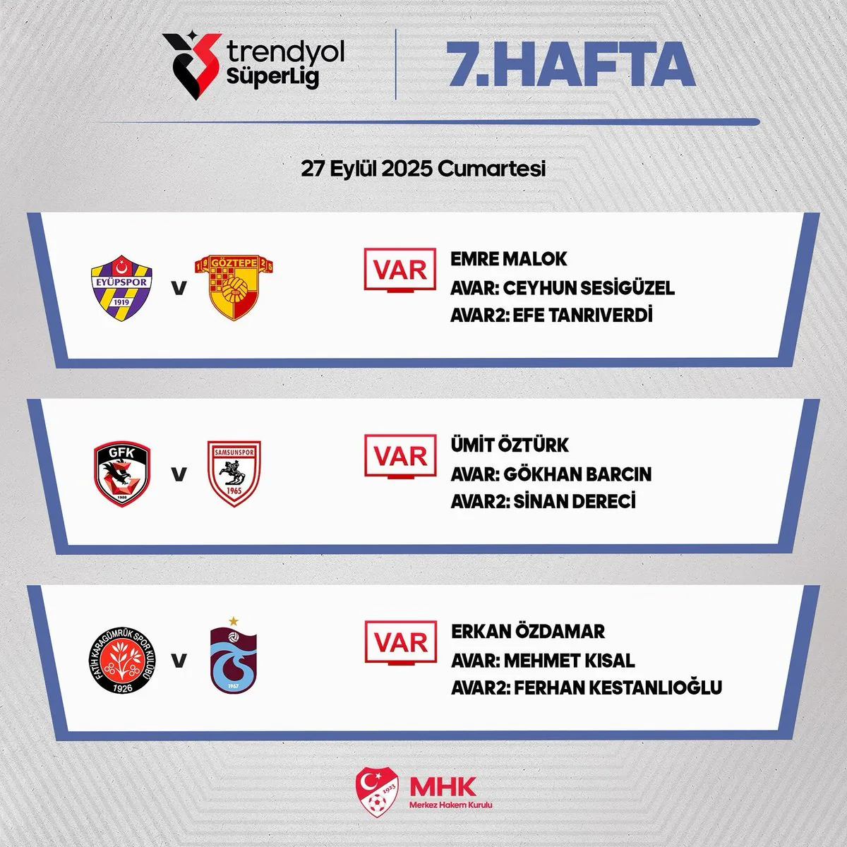 Süper Lig Maçlarında VAR Hakemleri Açıklandı Süper Lig Maçlarında VAR Hakemleri Açıklandı