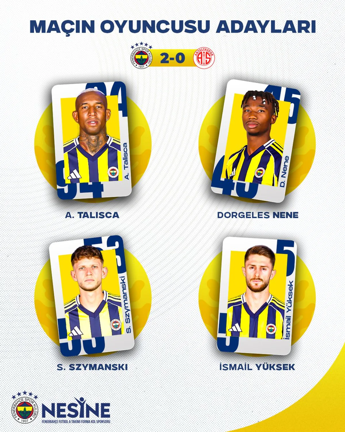 Fenerbahçe'nin Nesine.com "Maçın Oyuncusu" Ödülleri Sahiplerini Buldu Fenerbahçe'nin Nesine.com "Maçın Oyuncusu" Ödülleri Sahiplerini Buldu