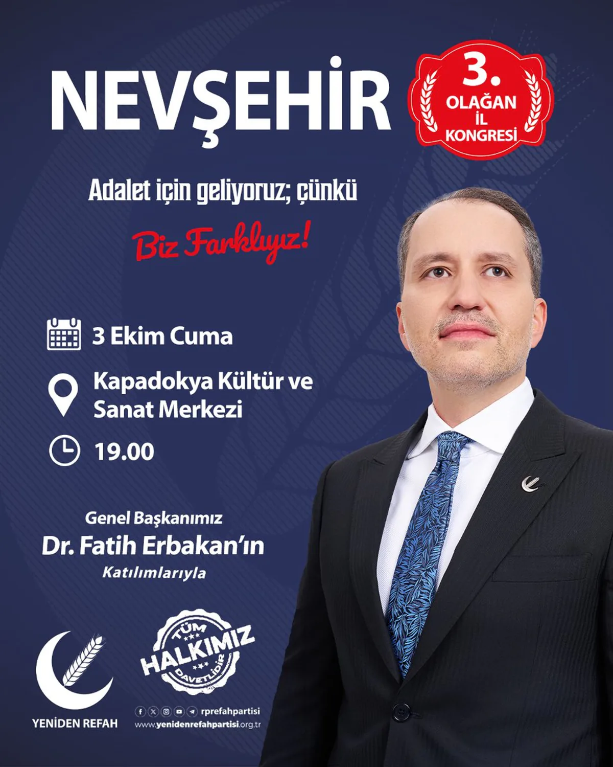 Yeniden Refah Partisi Nevşehir'de 3. Olağan Kongresini Gerçekleştirecek Yeniden Refah Partisi Nevşehir'de 3. Olağan Kongresini Gerçekleştirecek
