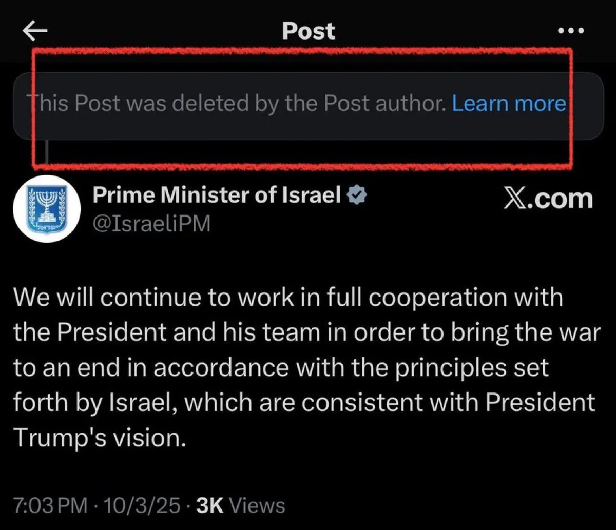 İsrail Başbakanı Netanyahu, Trump'ın Ateşkes Çağrısını Kabul Ettiğini Açıkladıktan Dakikalar Sonra Paylaşımını Sildi İsrail Başbakanı Netanyahu, Trump'ın Ateşkes Çağrısını Kabul Ettiğini Açıkladıktan Dakikalar Sonra Paylaşımını Sildi