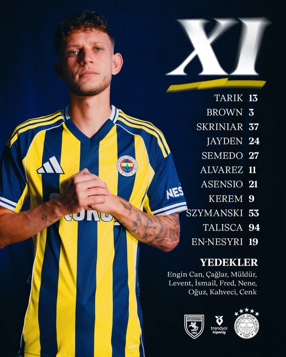 Fenerbahçe'nin Samsunspor Maçındaki İlk 11'i Açıklandı Fenerbahçe'nin Samsunspor Maçındaki İlk 11'i Açıklandı