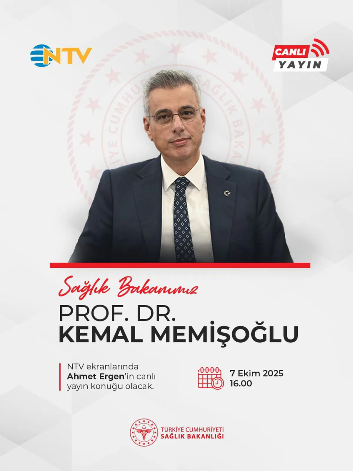 Sağlık Bakanı Kemal Memişoğlu Yarın NTV'de Canlı Yayında Sağlık Bakanı Kemal Memişoğlu Yarın NTV'de Canlı Yayında