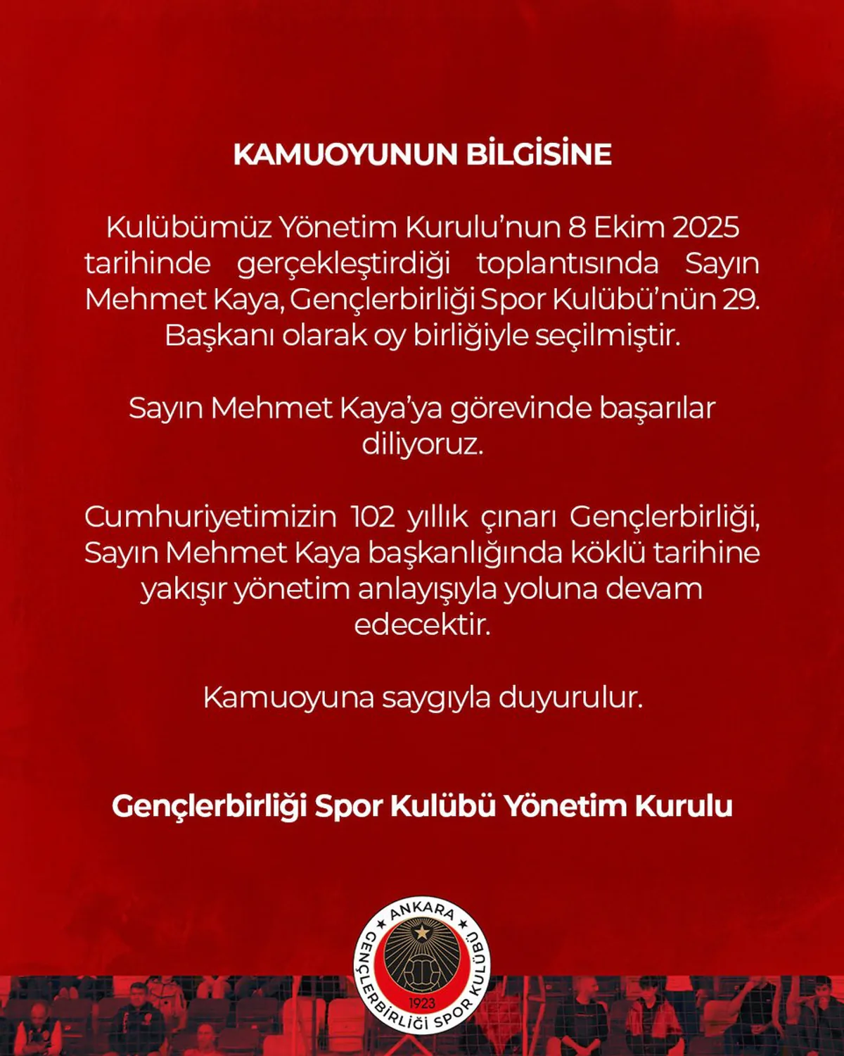 Gençlerbirliği Spor Kulübü'nün Yeni Başkanı Mehmet Kaya Oldu Gençlerbirliği Spor Kulübü'nün Yeni Başkanı Mehmet Kaya Oldu