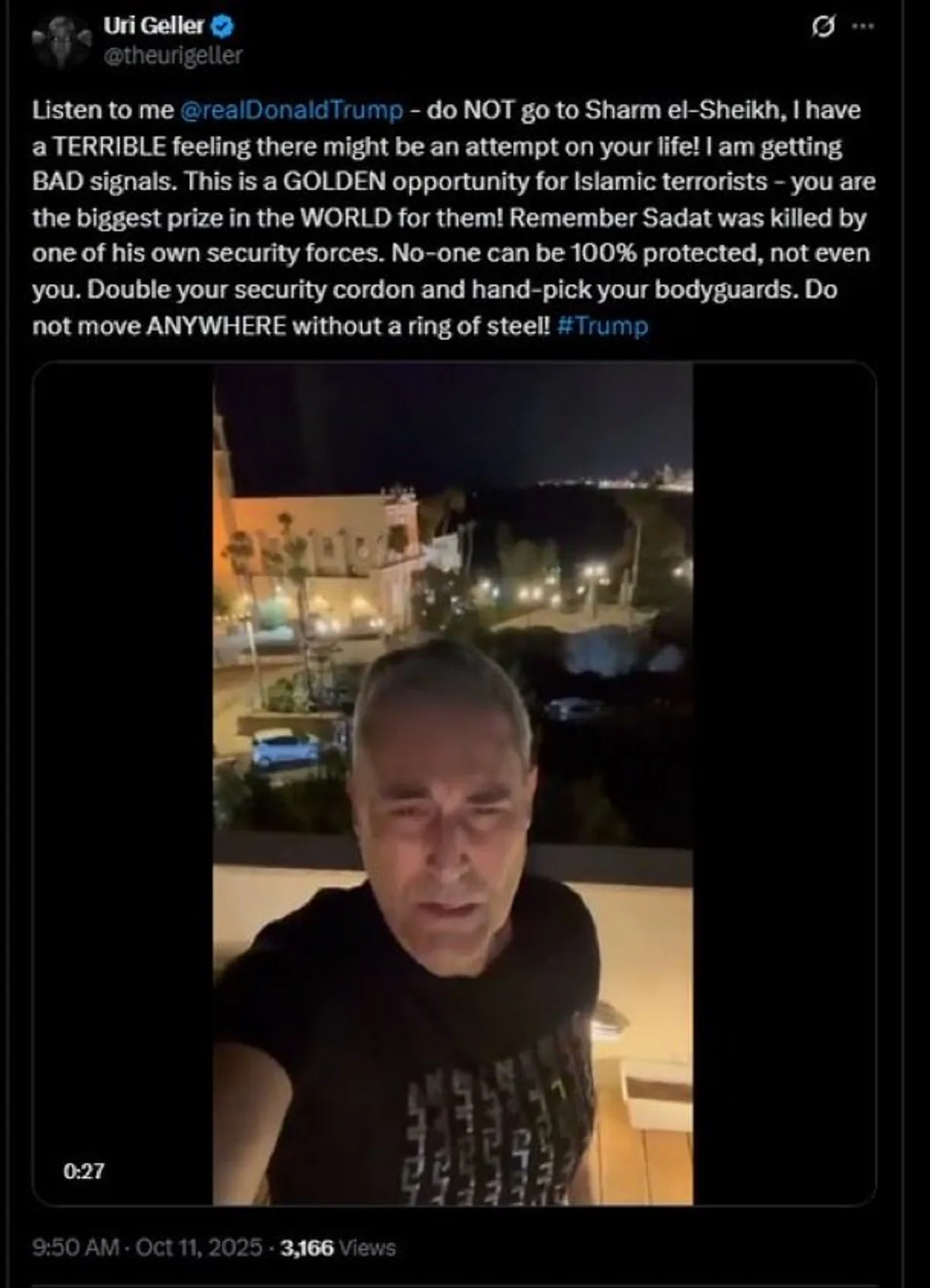 Uri Geller'dan Trump İçin Suikast Uyarısı: Şarm el-Şeyh'teki Zirve Hedef Alınabilir Uri Geller'dan Trump İçin Suikast Uyarısı: Şarm el-Şeyh'teki Zirve Hedef Alınabilir