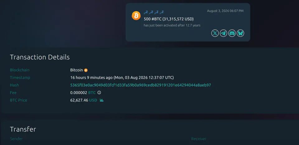 2013'tan Beri Uyuyan Bitcoin Cüzdanı 31 Milyon Dolar Hareket Ettirdi görseli