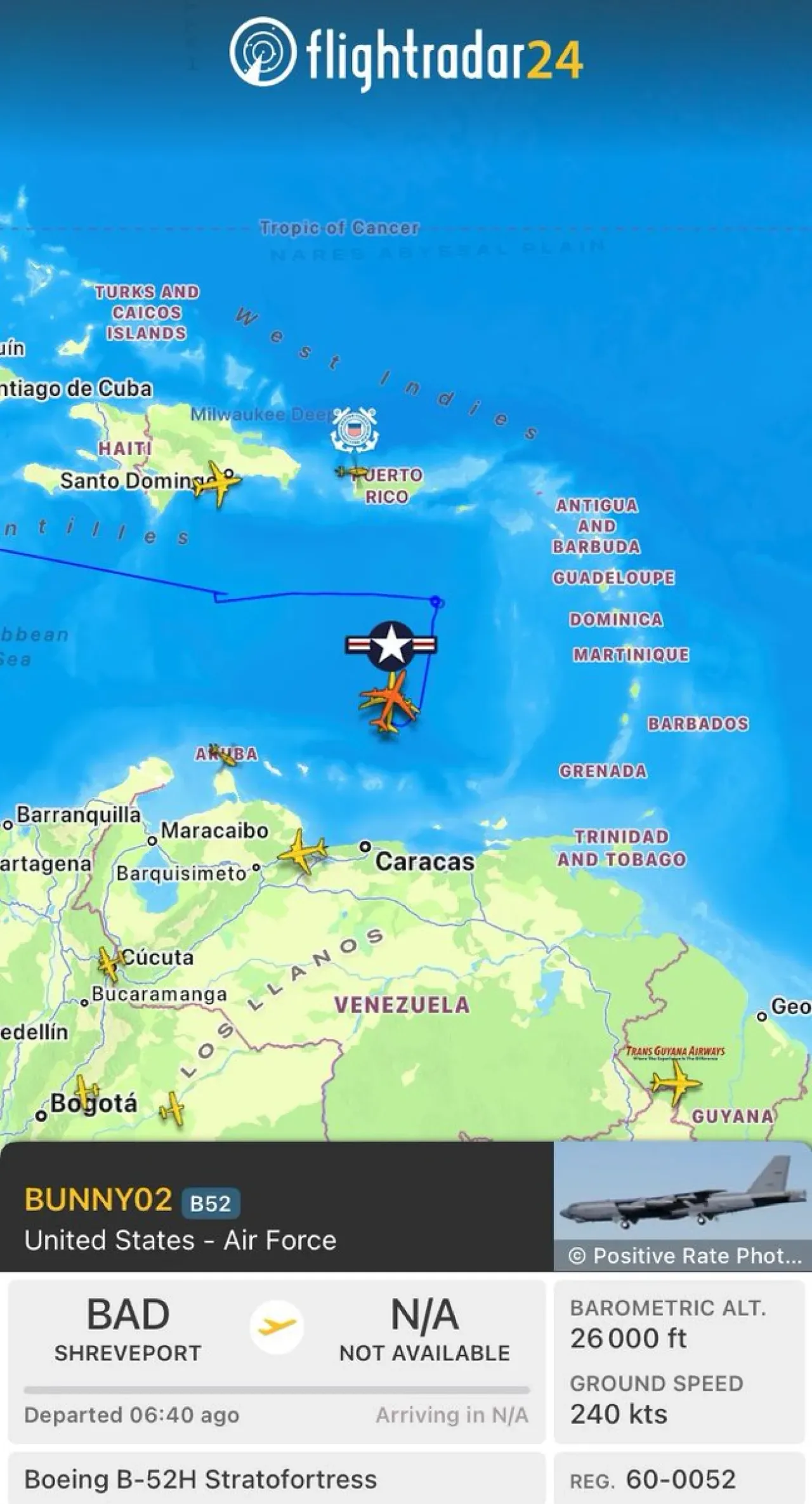ABD'ye Ait B-52 Bombardıman Uçakları Venezuela Açıklarında Görüldü ABD'ye Ait B-52 Bombardıman Uçakları Venezuela Açıklarında Görüldü
