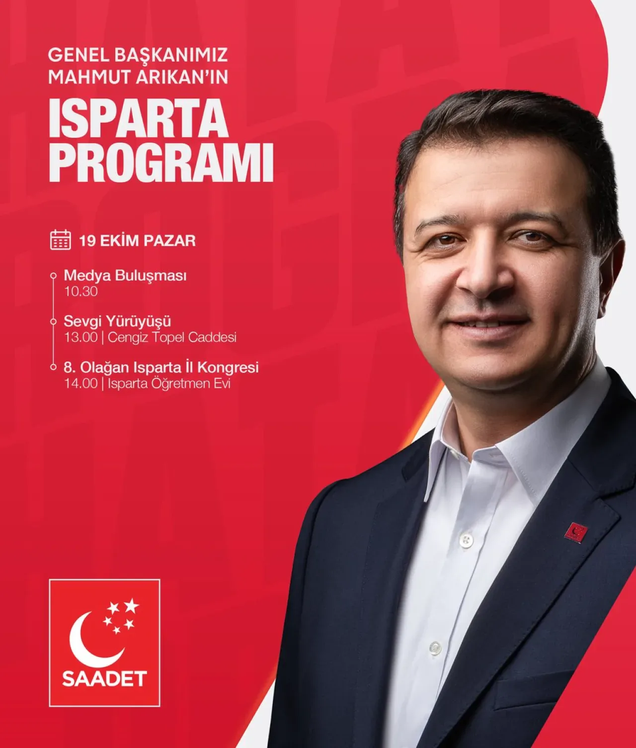Saadet Partisi Genel Başkanı Mahmut Arıkan'ın Isparta Ziyareti ve Kongre Programı Saadet Partisi Genel Başkanı Mahmut Arıkan'ın Isparta Ziyareti ve Kongre Programı