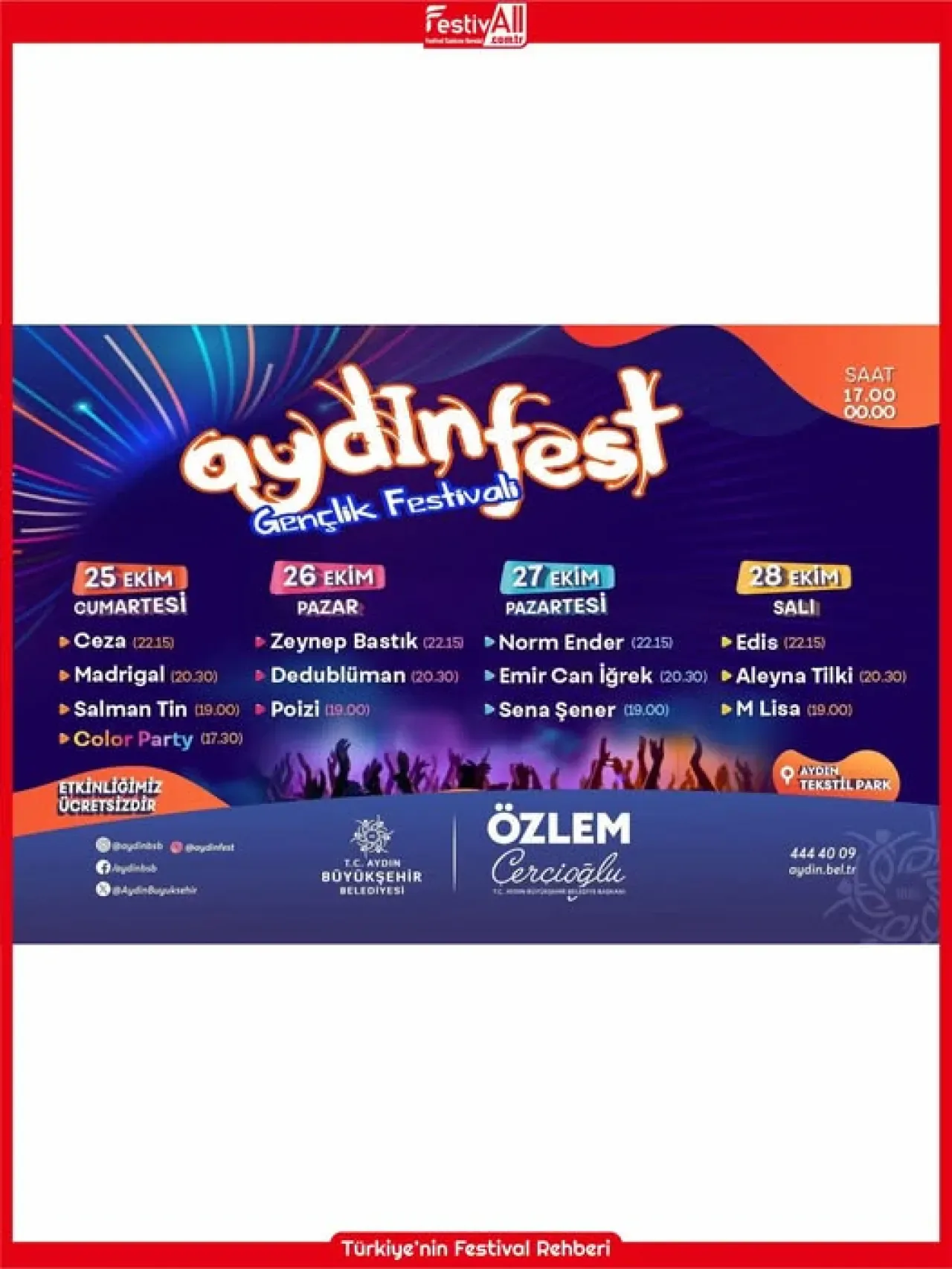 AydınFest Gençlik Festivali ile Sonbahara Müzik ve Eğlence Damgası Vuracak AydınFest Gençlik Festivali ile Sonbahara Müzik ve Eğlence Damgası Vuracak