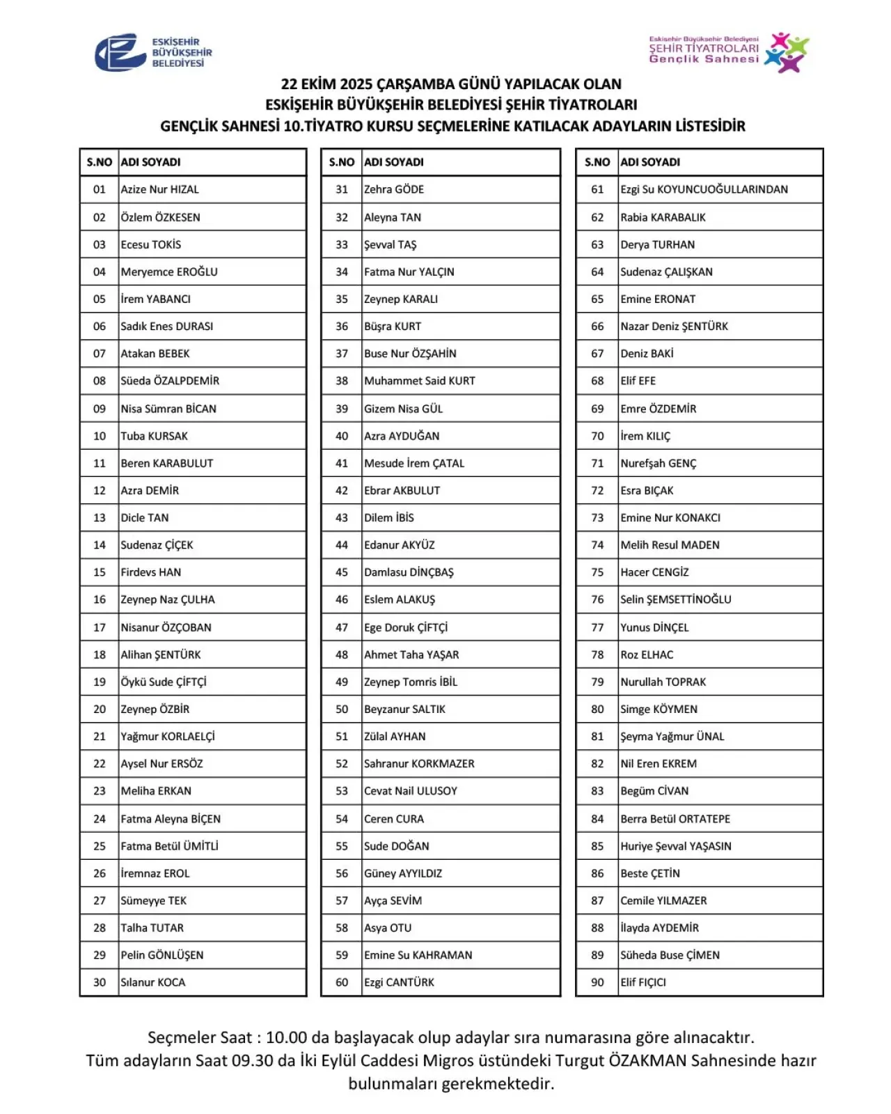 Eskişehir Şehir Tiyatroları Gençlik Sahnesi Tiyatro Kursu Aday Listesi Açıklandı Eskişehir Şehir Tiyatroları Gençlik Sahnesi Tiyatro Kursu Aday Listesi Açıklandı