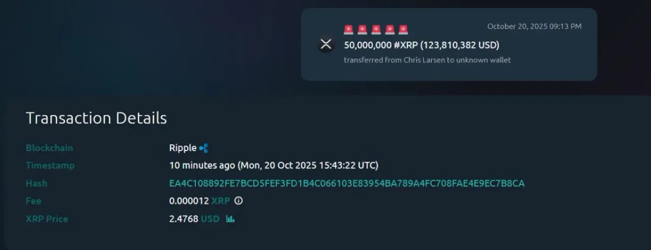 Ripple Kurucu Ortağı Chris Larsen'ın Cüzdanından 50 Milyon XRP Transferi Ripple Kurucu Ortağı Chris Larsen'ın Cüzdanından 50 Milyon XRP Transferi