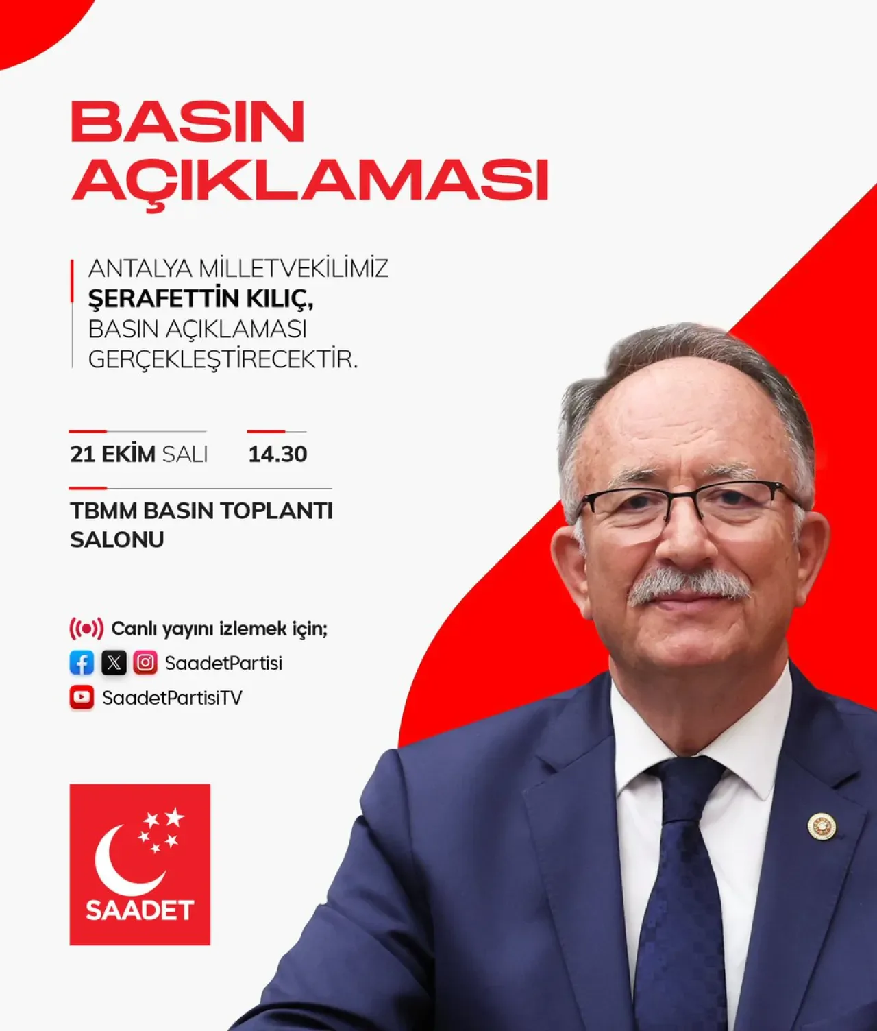 Saadet Partisi Antalya Milletvekili Kılıç'tan TBMM'de Basın Açıklaması Saadet Partisi Antalya Milletvekili Kılıç'tan TBMM'de Basın Açıklaması