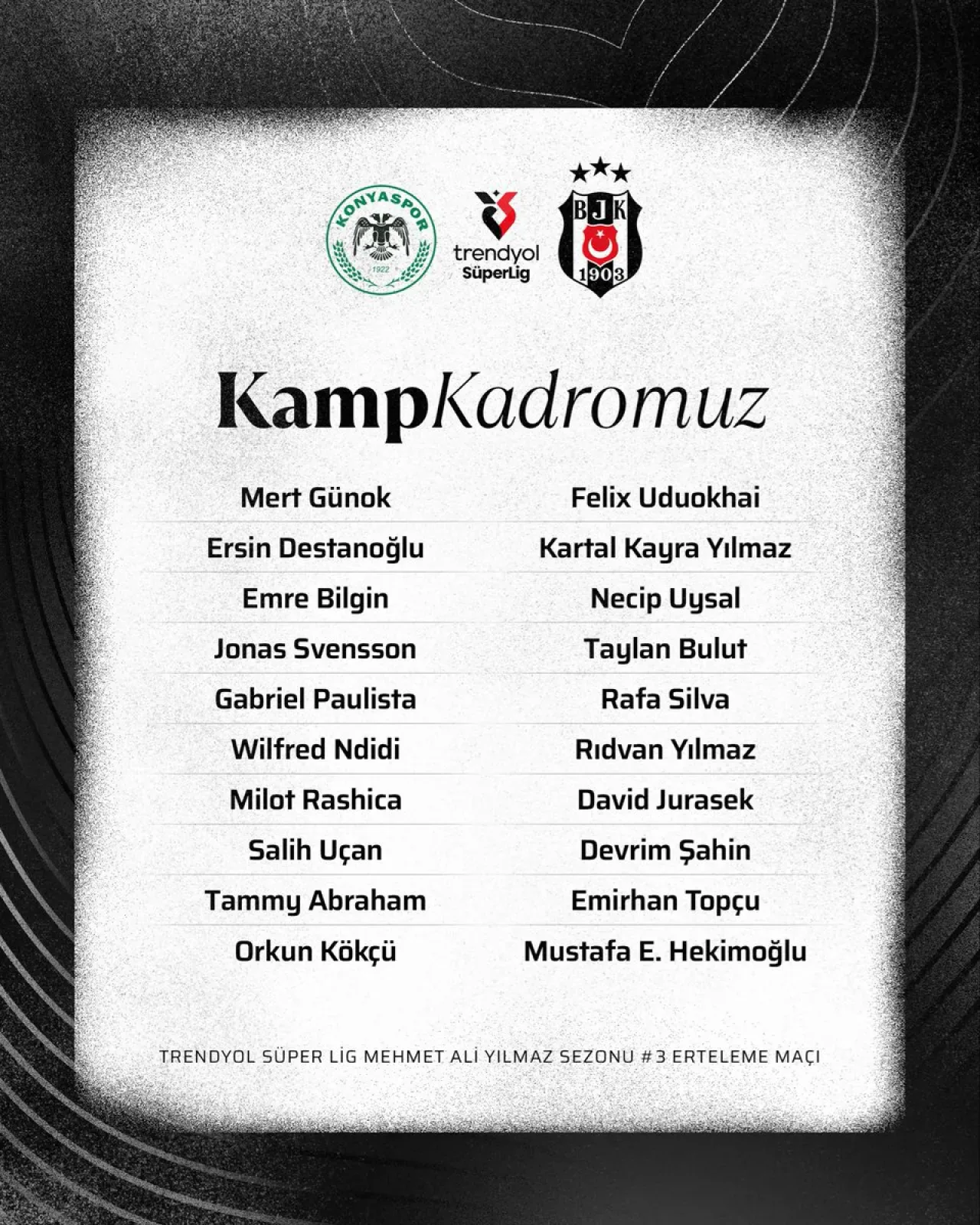 Beşiktaş'ın Konyaspor Maçı Kamp Kadrosu Açıklandı Beşiktaş'ın Konyaspor Maçı Kamp Kadrosu Açıklandı