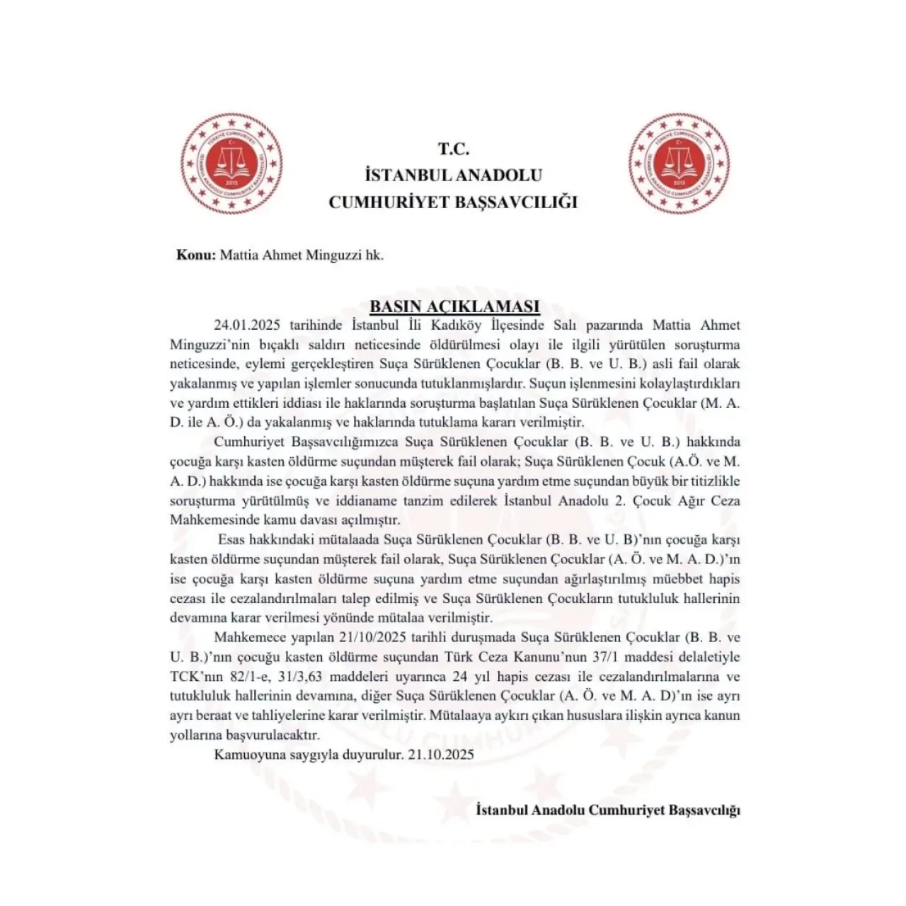 Mattia Ahmet Minguzzi Davasında Savcılık İstinaf Başvurusu Yapacak Mattia Ahmet Minguzzi Davasında Savcılık İstinaf Başvurusu Yapacak