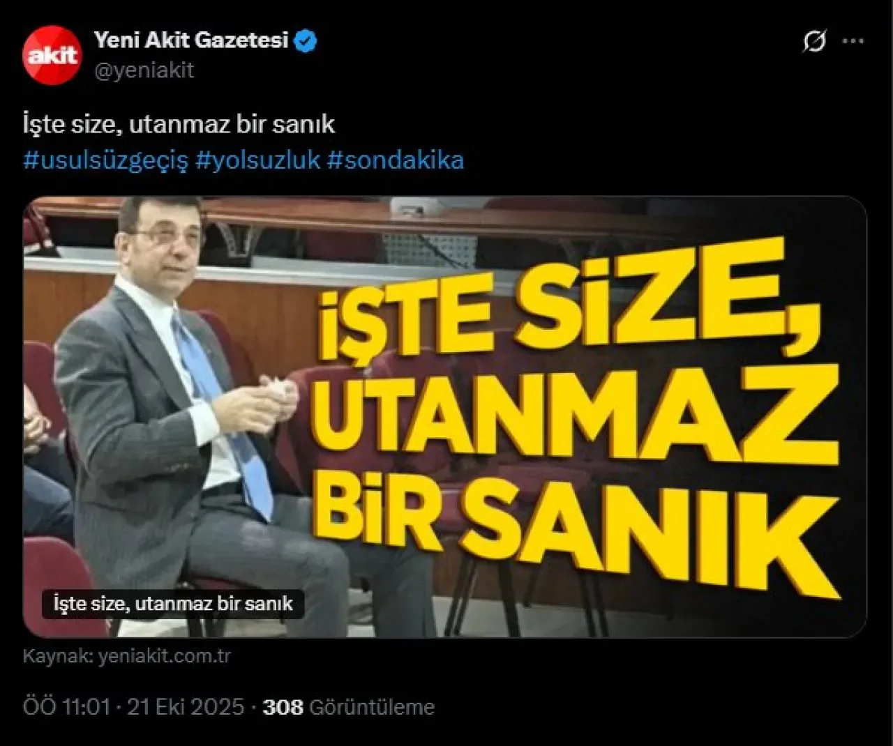 İstanbul Büyükşehir Belediye Başkanı Ekrem İmamoğlu Hakkında Yeni Akit'in Manşet Haberi İstanbul Büyükşehir Belediye Başkanı Ekrem İmamoğlu Hakkında Yeni Akit'in Manşet Haberi