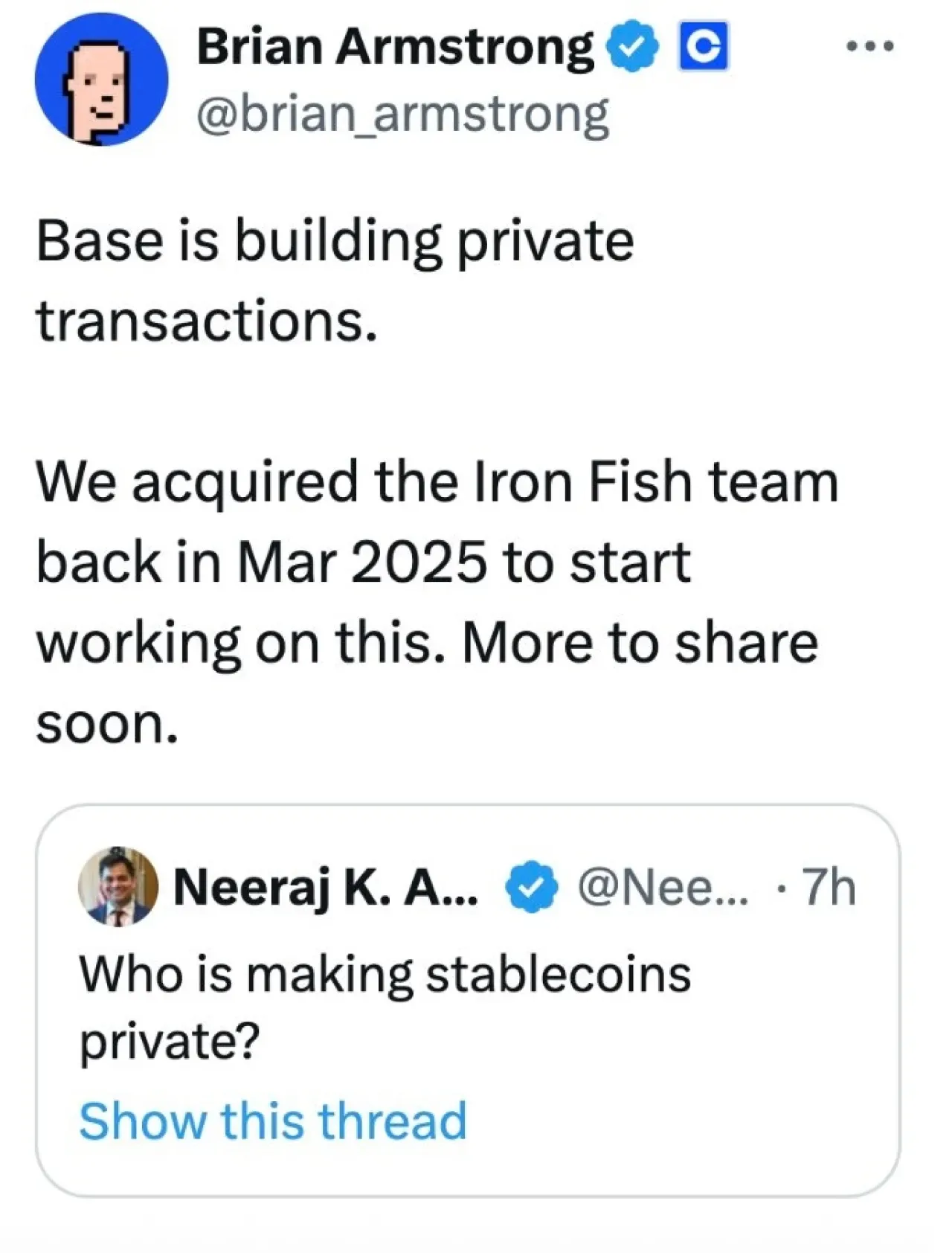 Coinbase CEO'su Brian Armstrong, Base Ağında Gizli İşlemler Üzerinde Çalışıldığını Açıkladı Coinbase CEO'su Brian Armstrong, Base Ağında Gizli İşlemler Üzerinde Çalışıldığını Açıkladı