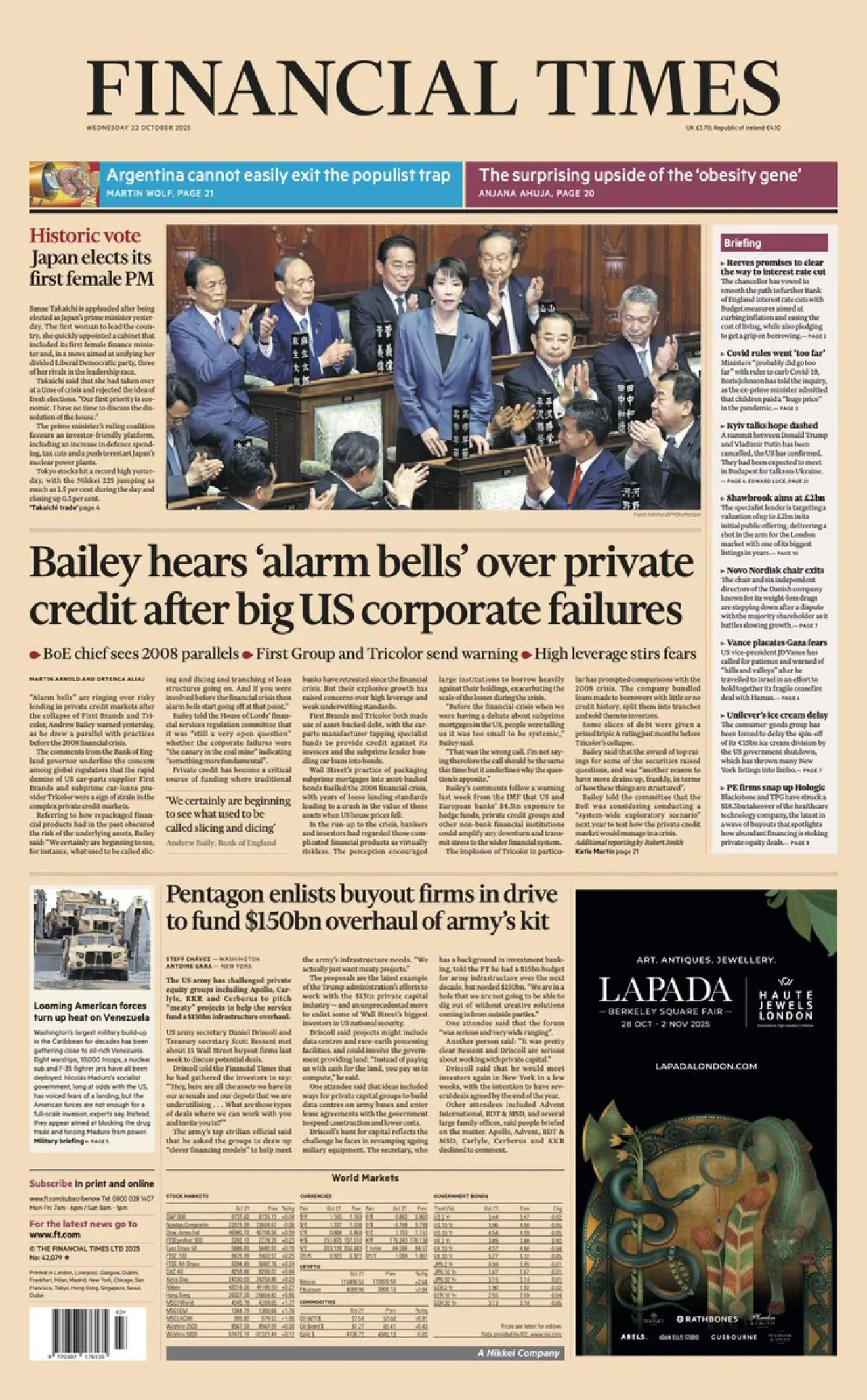 Financial Times, 22 Ekim Çarşamba Günü İngiltere Baskısının Ön Sayfasını Yayınladı Financial Times, 22 Ekim Çarşamba Günü İngiltere Baskısının Ön Sayfasını Yayınladı