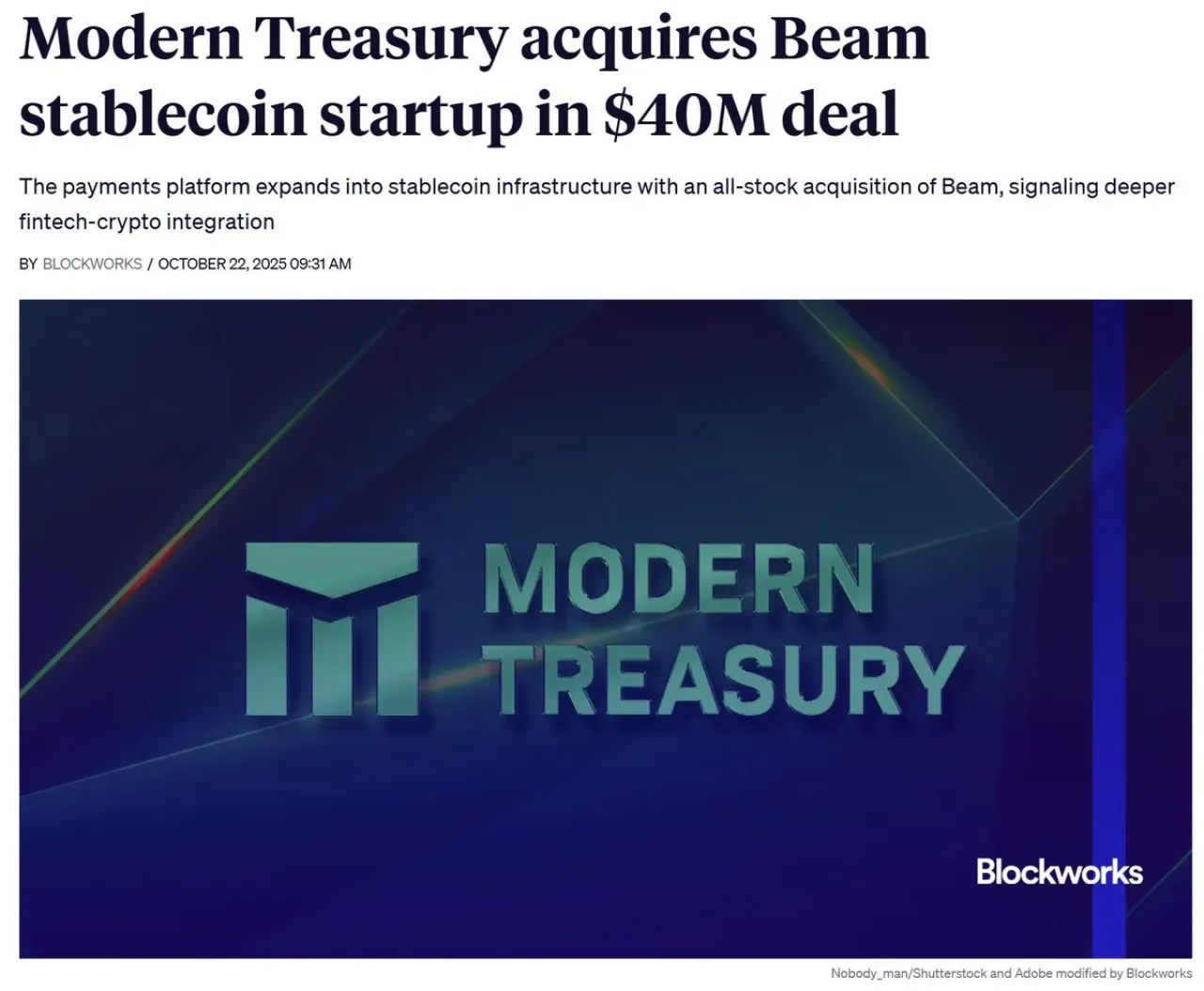 Modern Treasury, Beam'i Satın Aldı: Stabilcoin Ödemelerine Yatırım Modern Treasury, Beam'i Satın Aldı: Stabilcoin Ödemelerine Yatırım