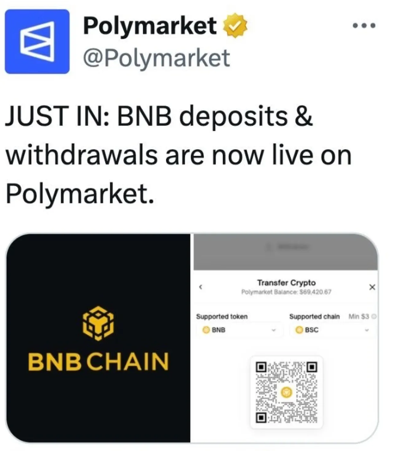 BNB Yatırım ve Çekme İşlemleri Polymarket'te Başladı BNB Yatırım ve Çekme İşlemleri Polymarket'te Başladı